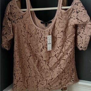 White House Black Market Rose Blush Lace Cold-Shoulder Blouse